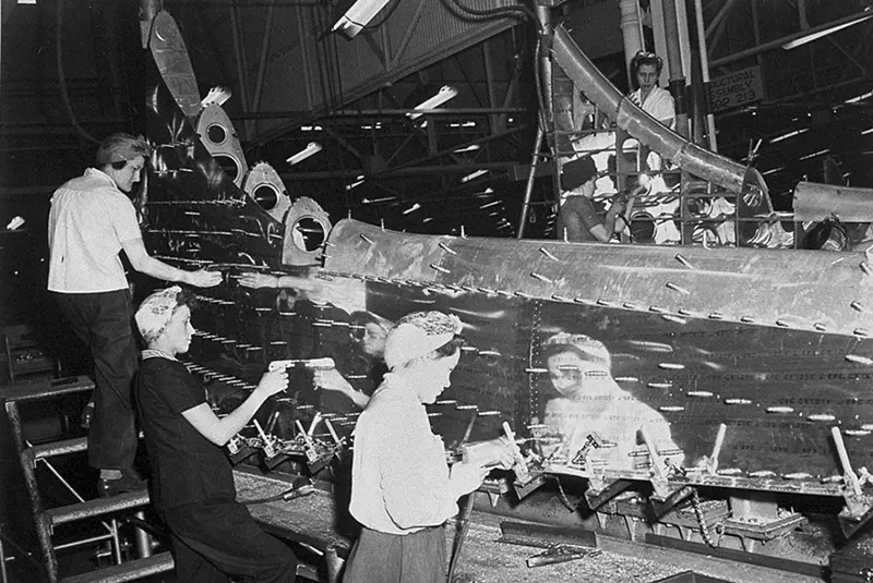 “Rosie the Riveter” working at Boeing Plant 2.