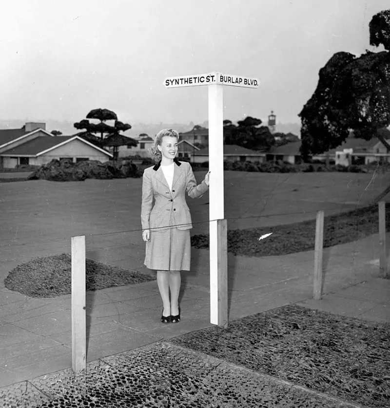 Street sign at “Synthetic Street” and “Burlap Boulevard” in Boeing's fake neighborhood.