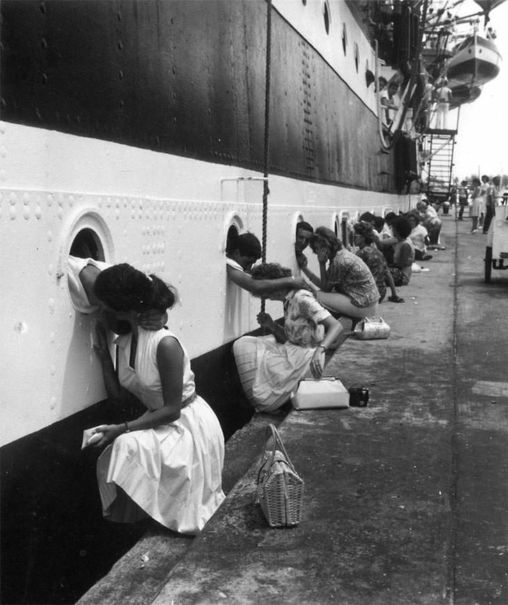 American soldiers' last kiss before deployment to Egypt, 1963.