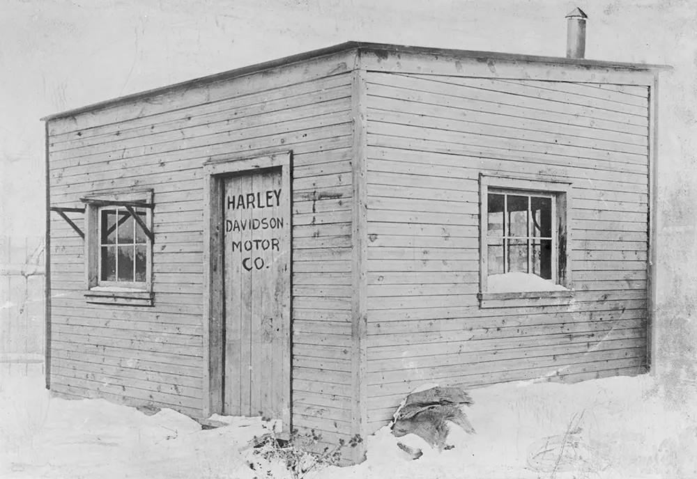 Original Harley-Davidson motorcycle factory, 1903.