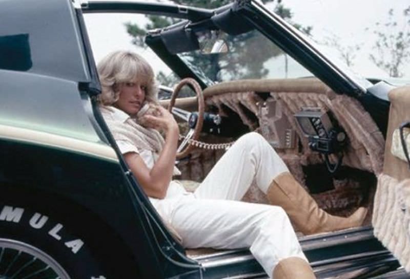 Farrah Fawcett in Corvette, circa 1970.