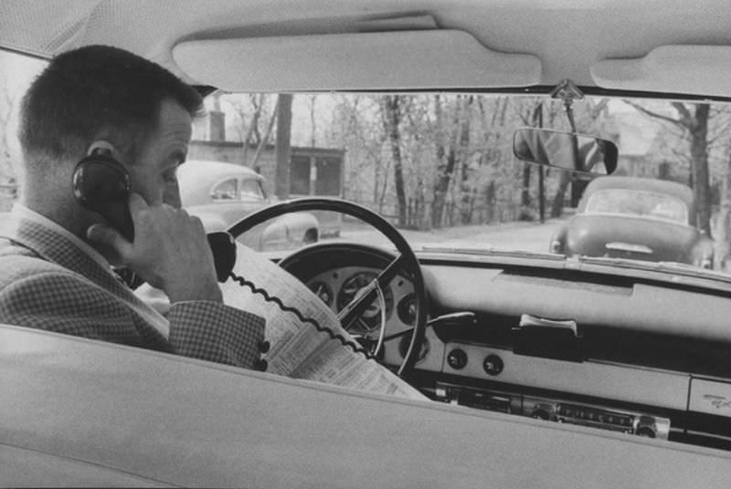Gentleman making a call, circa 1956.