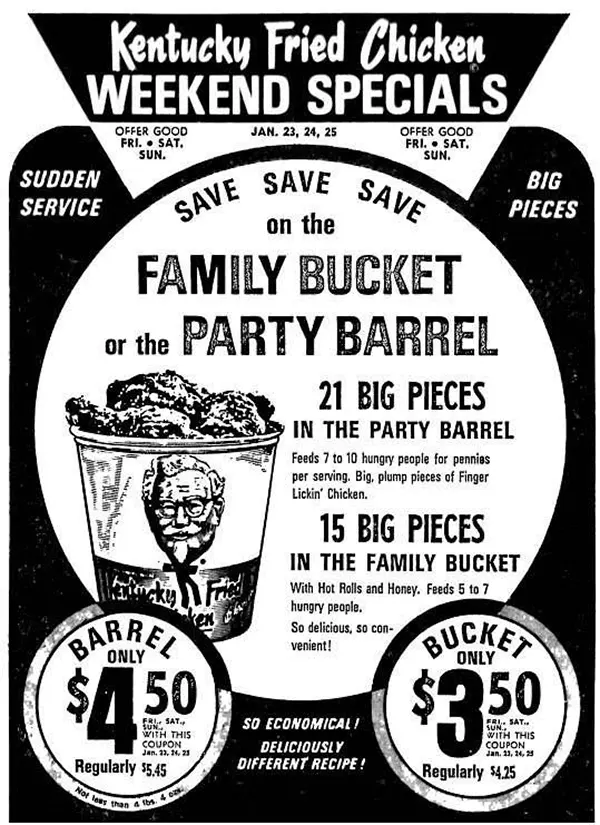 Kentucky Fried Chicken "Sudden Service. Big Pieces," January 1972.
