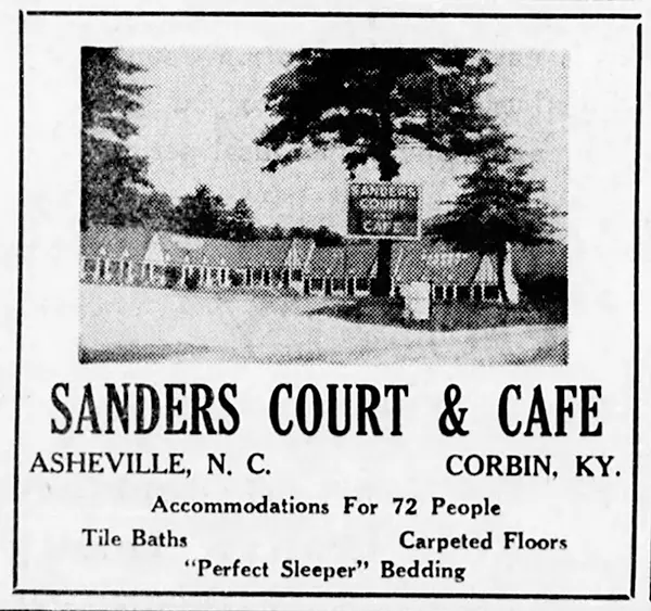 Sanders Court & Café ad, Asheville Citizen Times, June 1940.