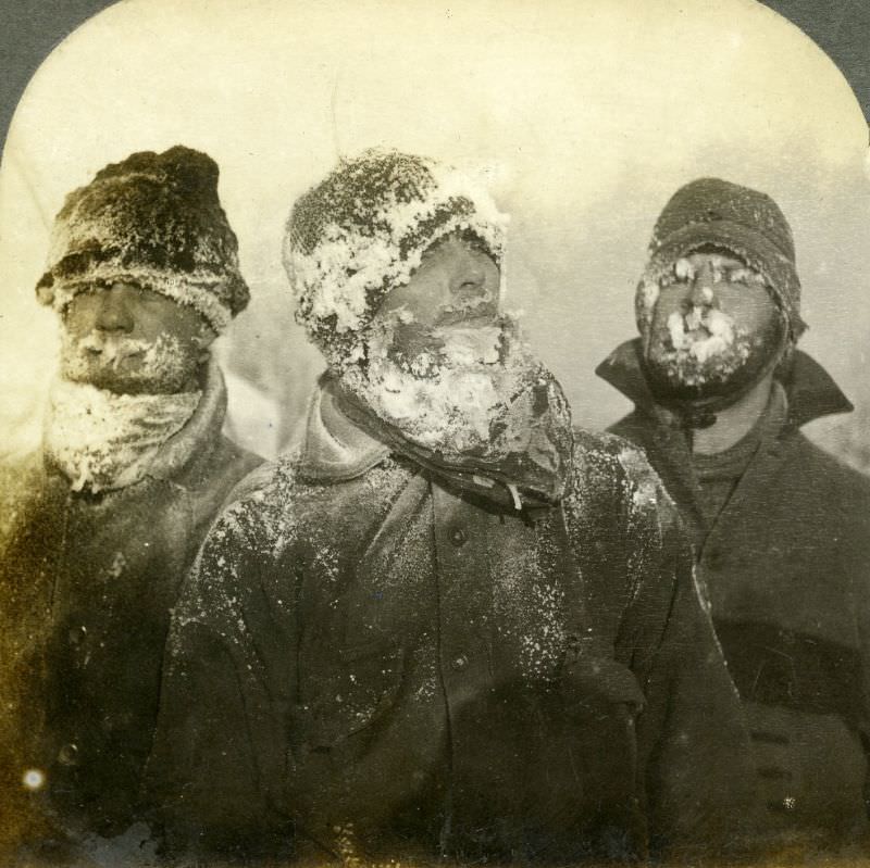 Prospectors returning to camp in 62-degree below zero weather, Alaska.