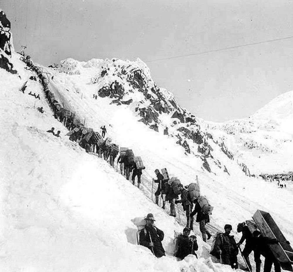 Prospectors ascending Chilkoot Pass, 1898.