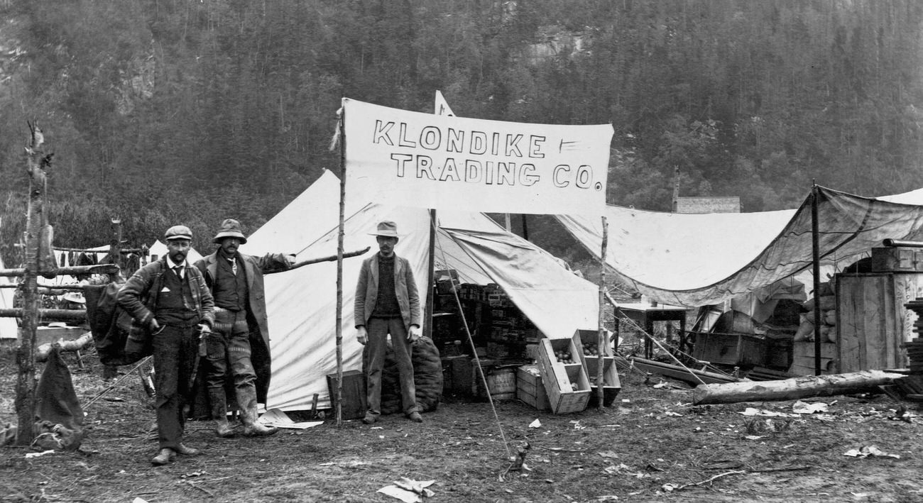 The Klondike Trading Company, a general store in a tent, Alaska, during the Gold Rush.