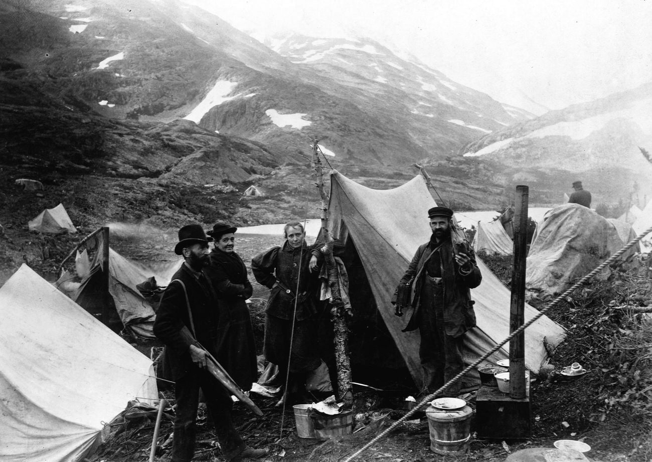 Two missionaries headed to the Klondike gold fields at the height of the Gold Rush, Alaska, 1897.