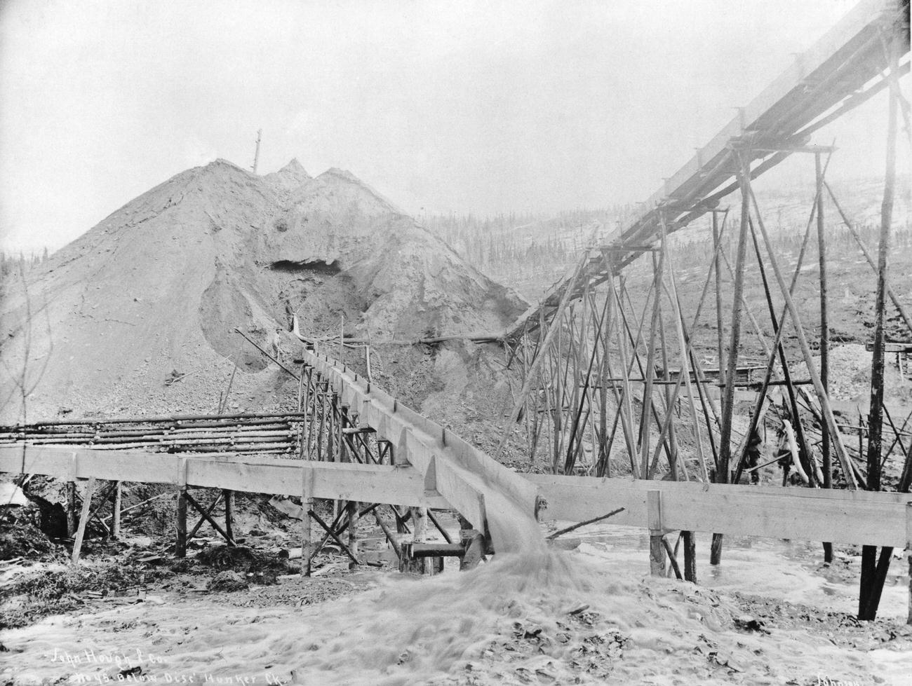 A gold mine at Hunker Creek during the Klondike Gold Rush in Yukon, Canada, circa 1898.