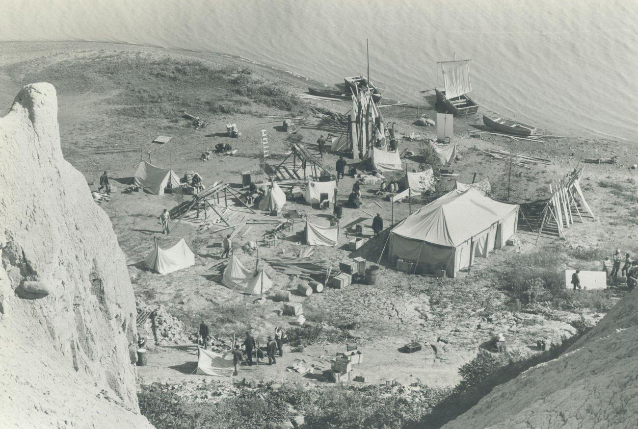 A model of a gold rush town for filming "Tales of the Klondike" by Jack London, Canada, 1980s.