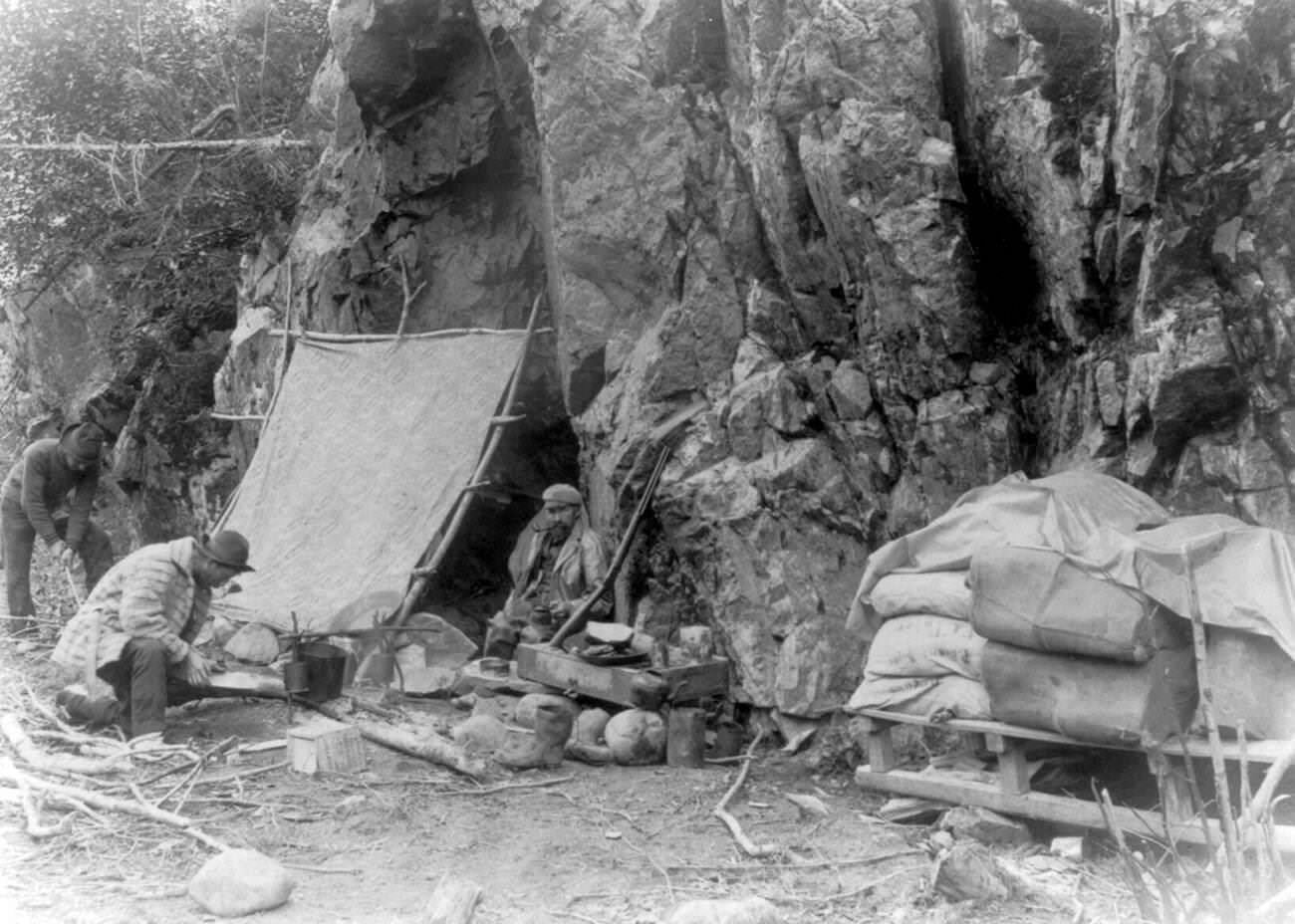 Packer's home at the foot of the canyon on the Dyea Trail during the Klondike Gold Rush.