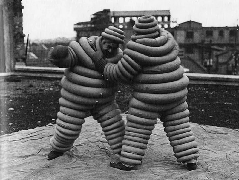 The Original Michelin Man of Michelin Tires in Chilling Vintage Advertising Photos