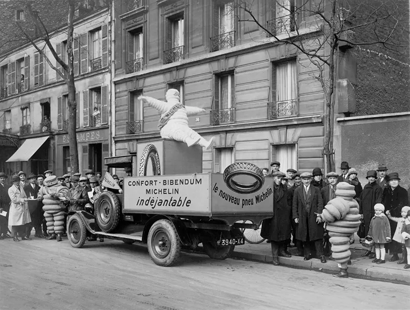 Advertising vehicle with white Michelin Man, 1926.