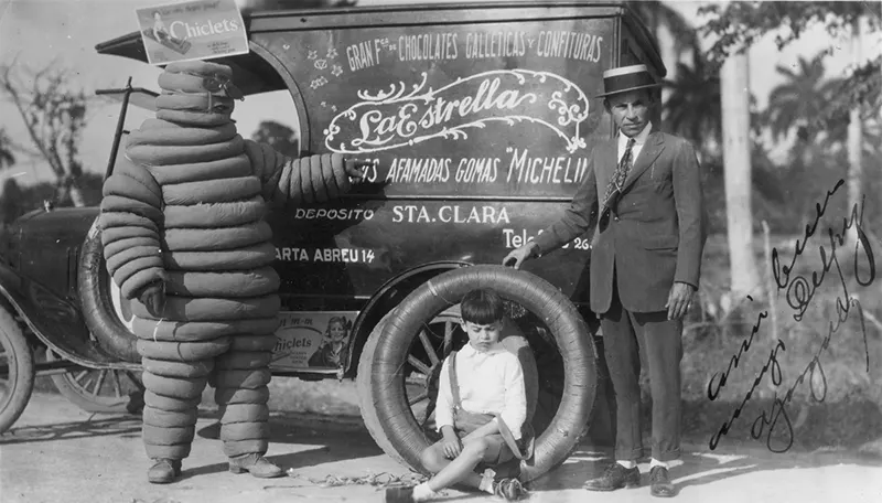 Michelin Man with advertising vehicle, Santa Clara, 1926.