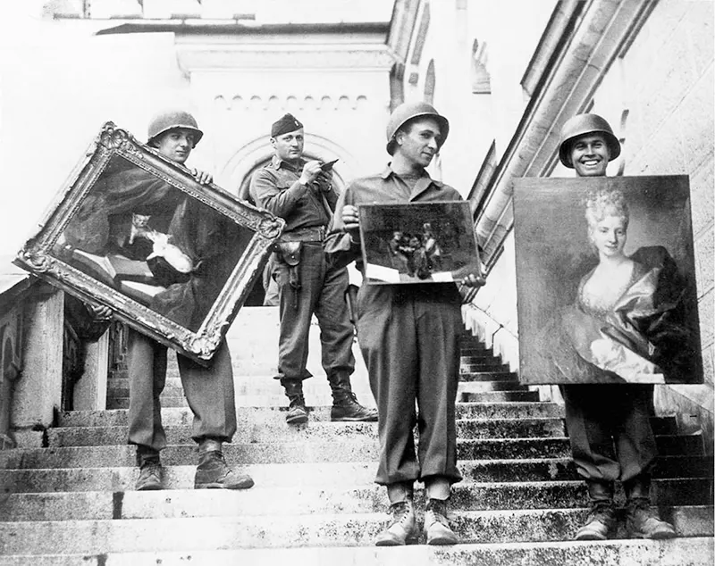 American soldiers recovering paintings, Neuschwanstein Castle, Germany, under Captain James Rorimer, MFAA.