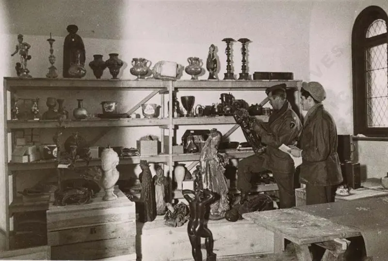 Neuschwanstein Castle storage room with looted art, Sept. 1945.
