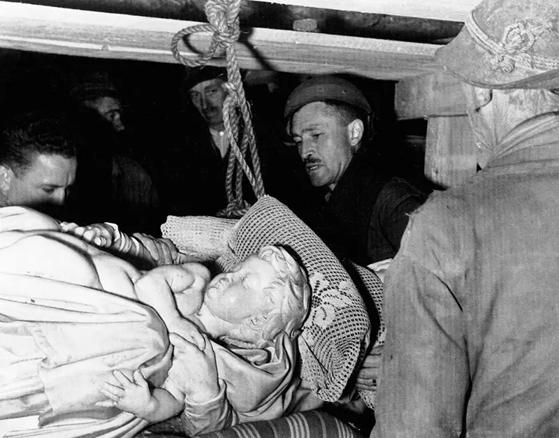 George Stout constructing pulley for Michelangelo’s Bruges Madonna, Austrian salt mine.