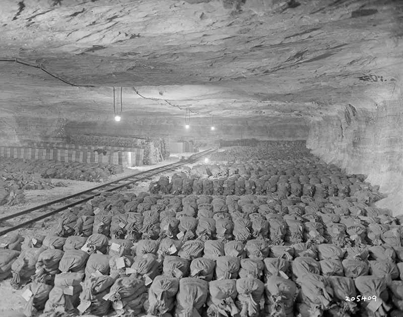 U.S. Third Army's 90th Division discovering Reichsbank wealth and Berlin museum paintings, Merkers, Germany.