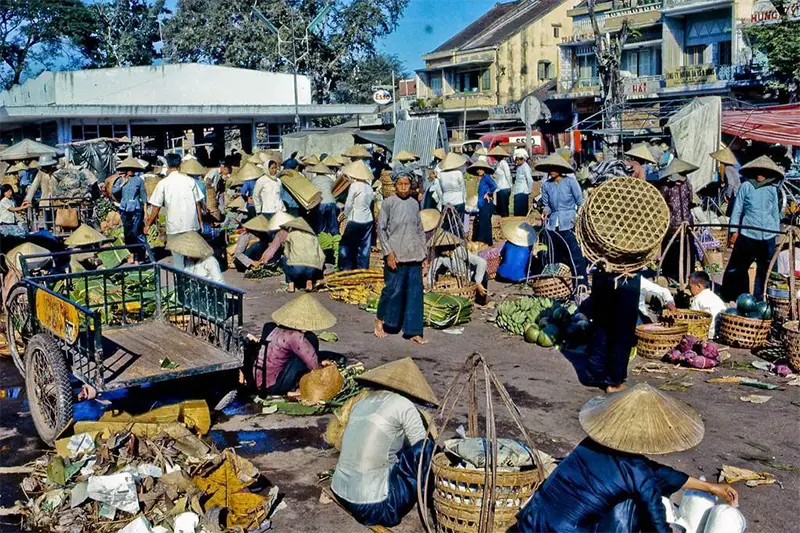 Downtown market scene, My Tho, Dinh Tuong Province, Vietnam, 1969.