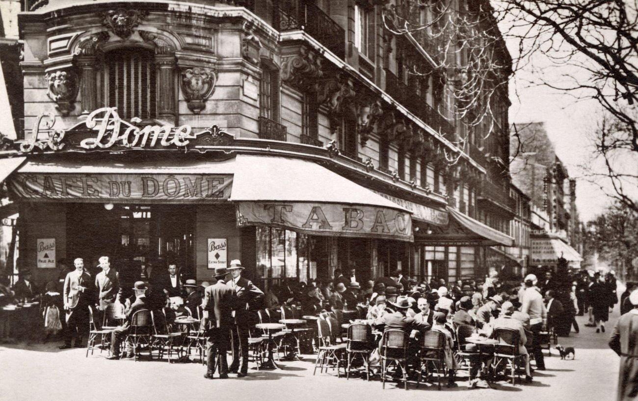 Street Scene Around Cafe Du Dome, Montparnasse, Paris, 1925