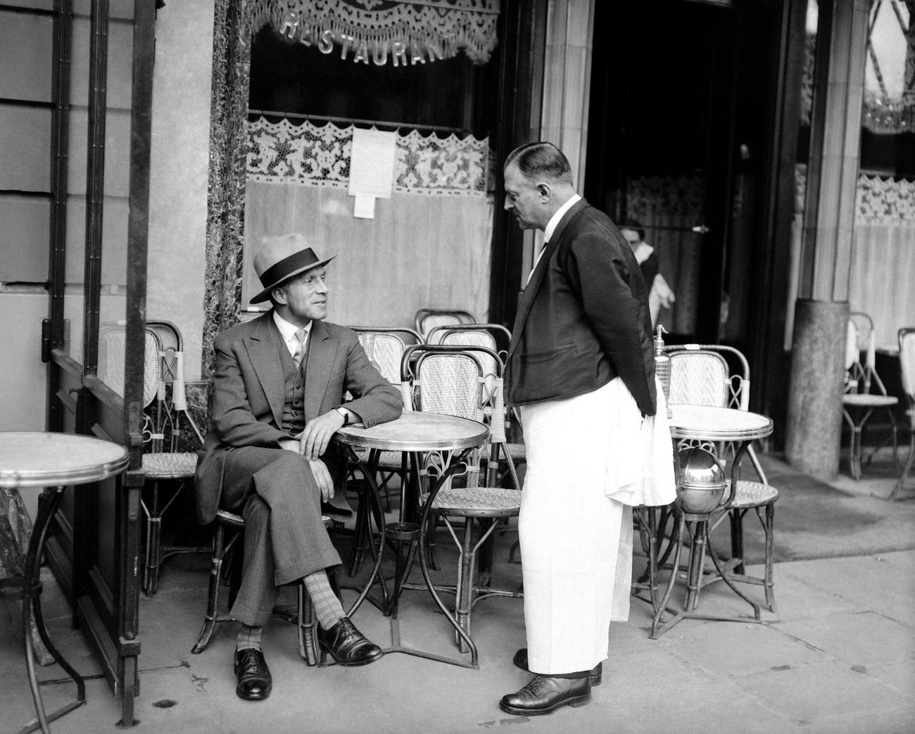 Danish Journalist Jorgen Bast at Café de la Paix, Paris, 1928