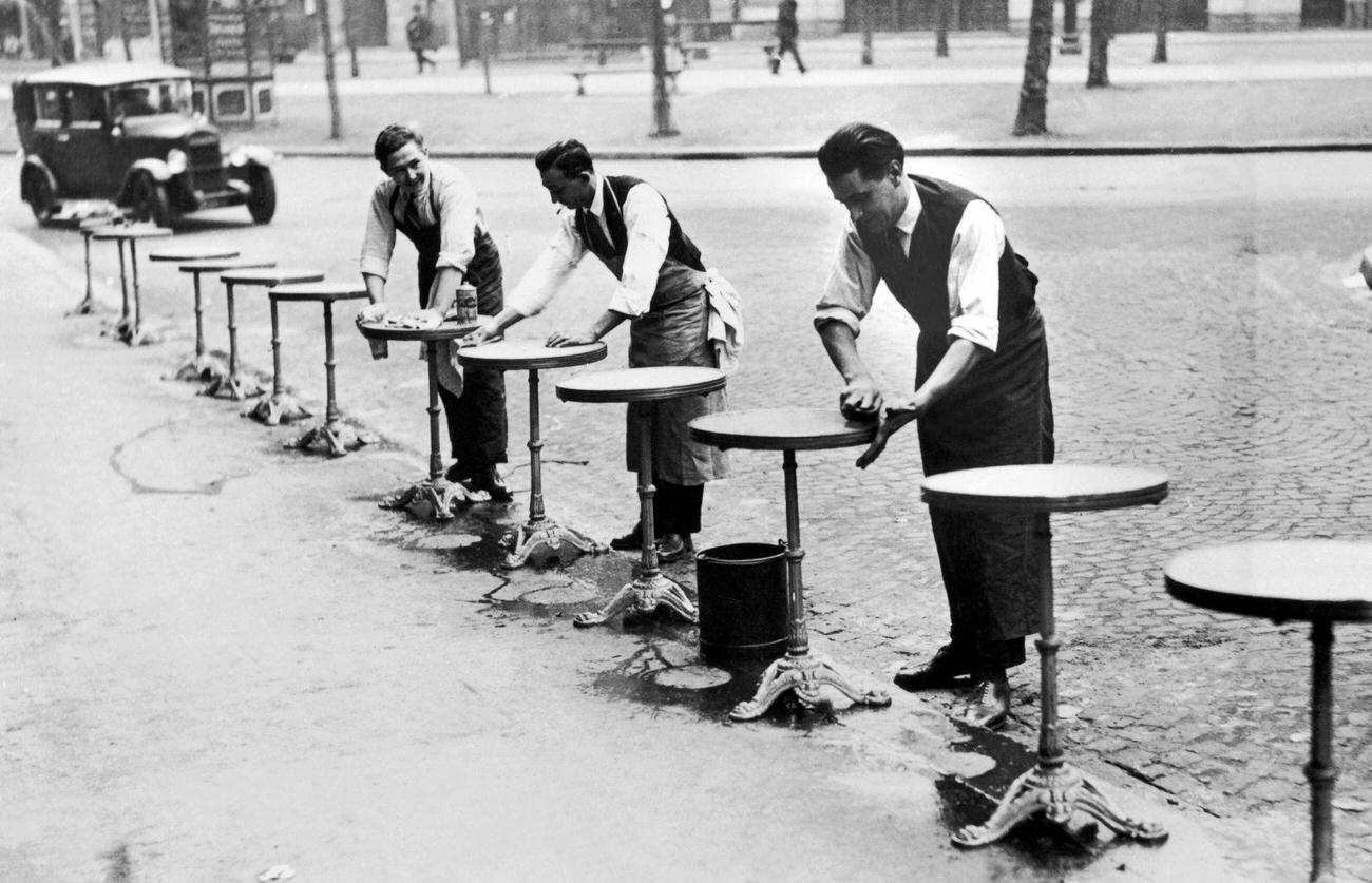 Cleaning Cafe Tables in the Boulevards, Paris, 1932