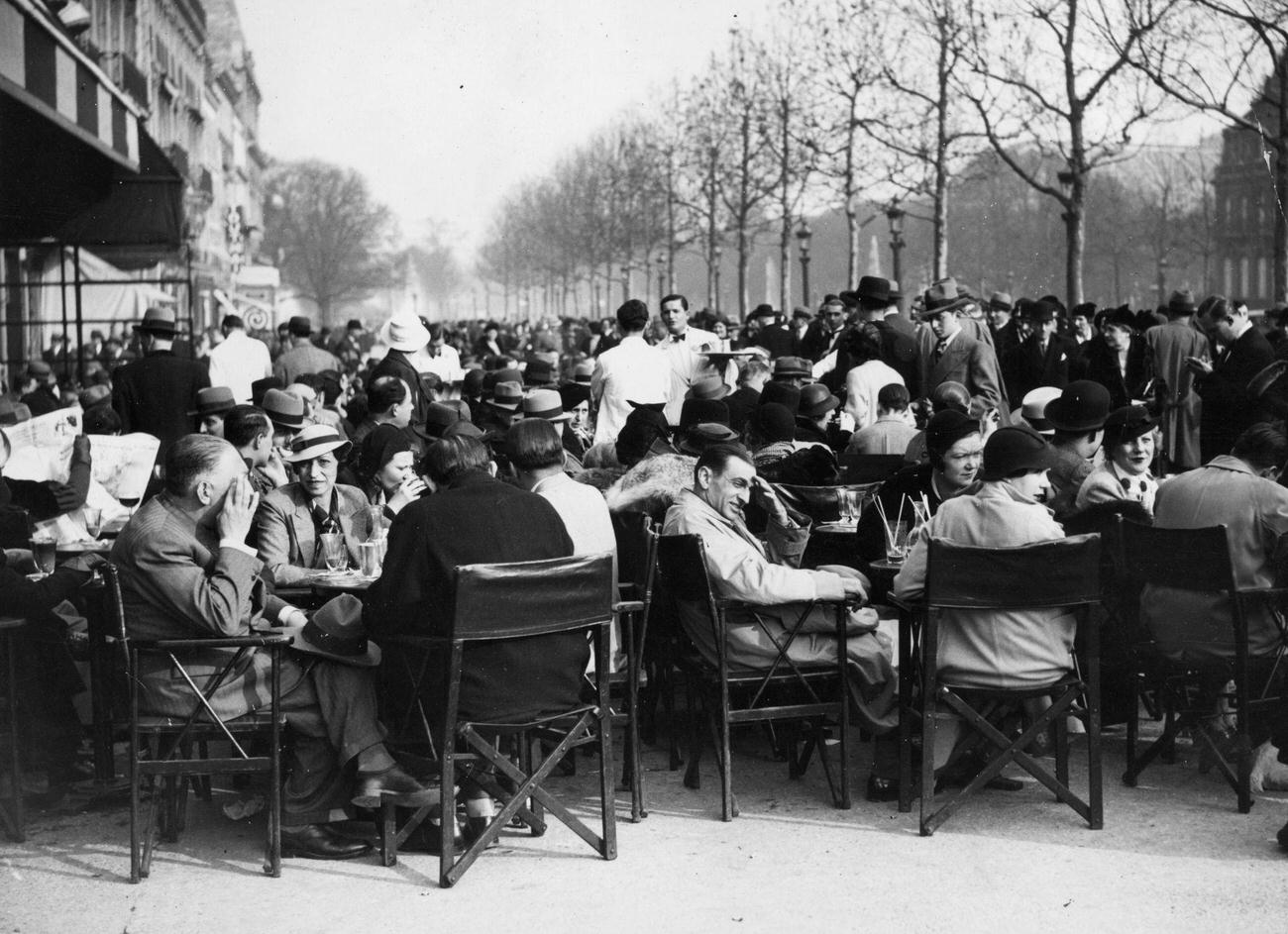 Street Cafe Crowded on Easter Sunday, Champs Elysées, Paris, 3 April 1934