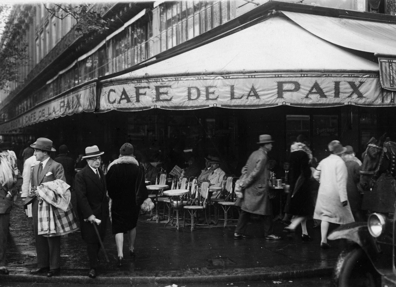 Cafe De La Paix with Pedestrians and Patrons, Paris, 1930s