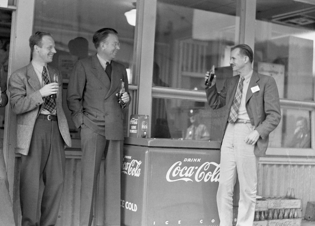 Ernest Lawrence and Arthur Compton enjoying Coca-Colas, date unspecified.