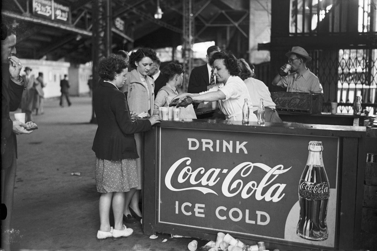 A Coca-Cola stall at Wembley Stadium during the London Olympic Games, August 1948.