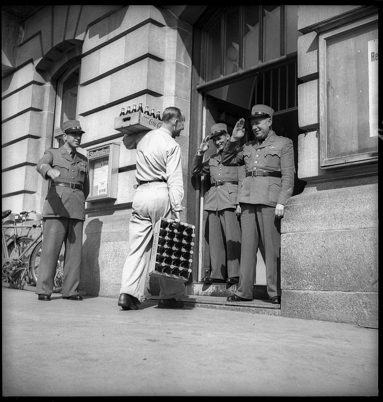 Coca-Cola delivery to the city police, 1948.