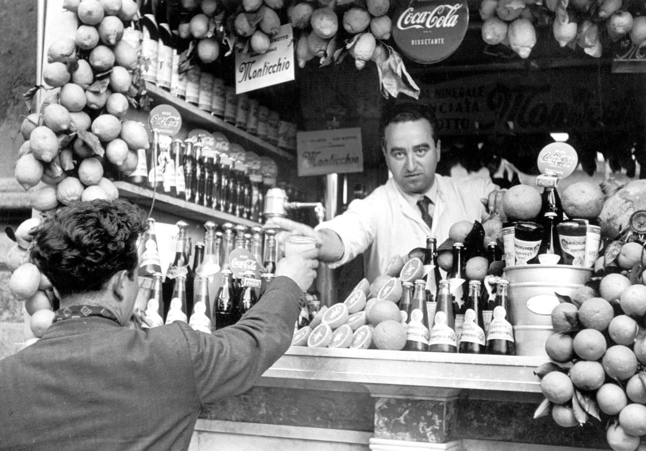 Kiosk in Naples, Italy, 1954.