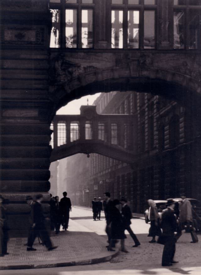 Street scene in Prague, 1945.