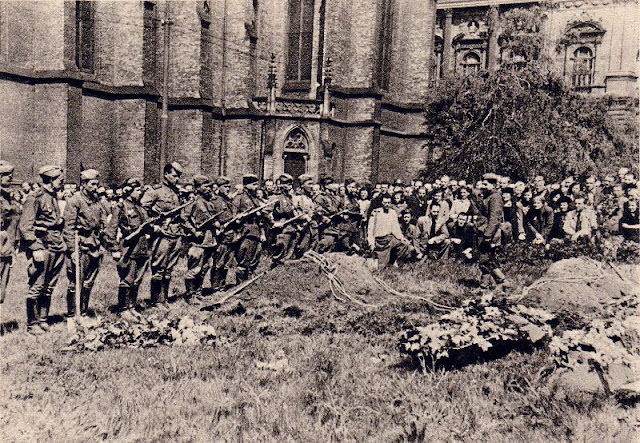 Burial of Russian soldiers at St. Ludmila's Church, Prague, 1945.