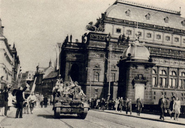 Russian tank near the National Theater in Prague, 1945.