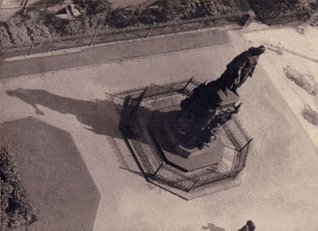 Statue of Charles IV in Prague, 1945.