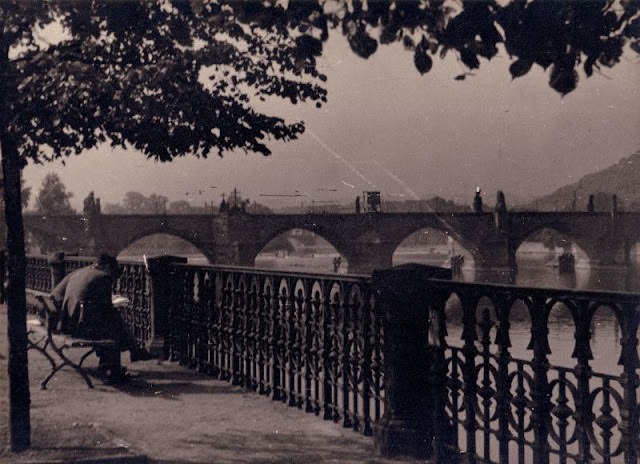 Historical Charles Bridge in Prague, 1945.