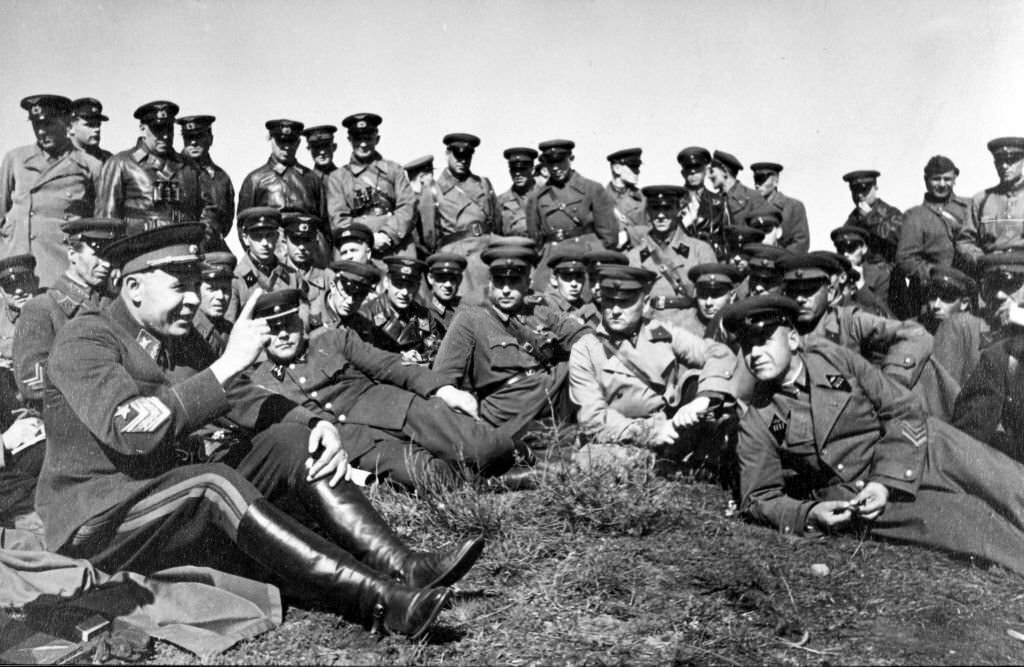 Marshal Semyon Konstantinovich Timoshenko with Red Army Soldiers, Finnish Border, 1940