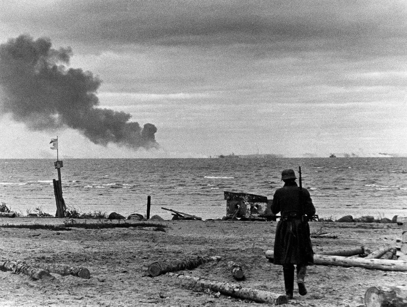 German Long-Range Artillery Shelling Kronstadt, October 1941