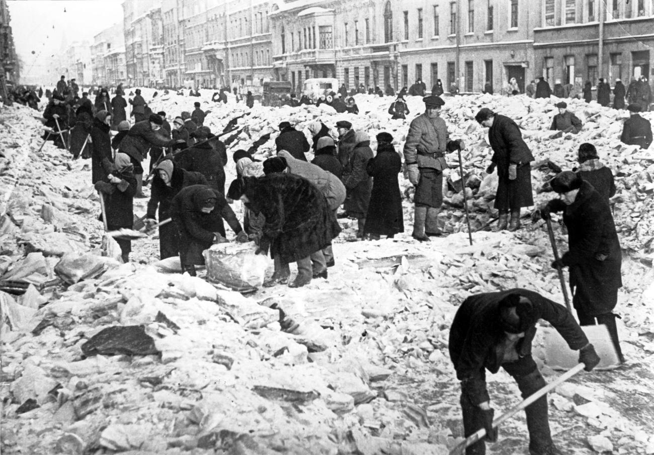 Residents Clearing Snow from Nevsky Prospect, Leningrad, 1942