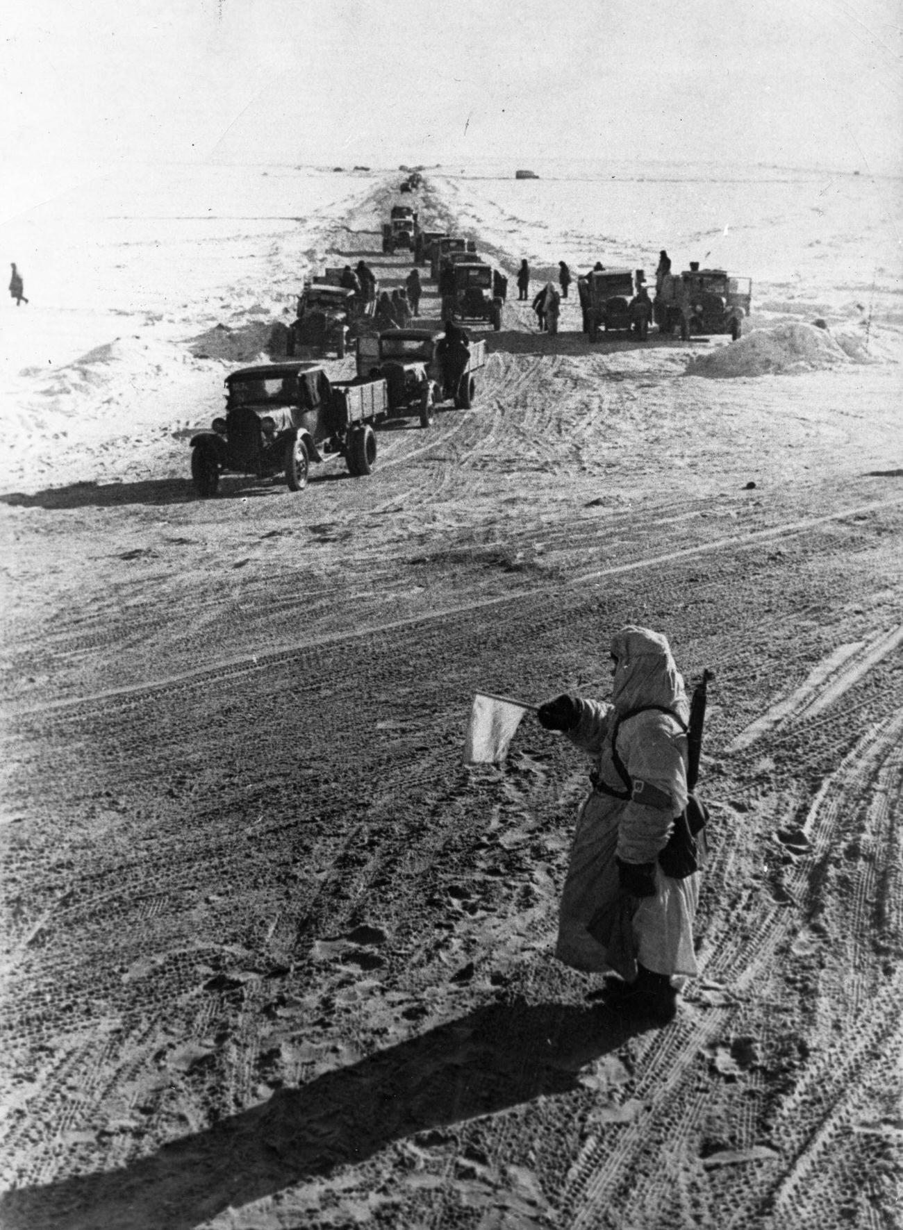 Ice Road over Lake Ladoga, Leningrad, 1942