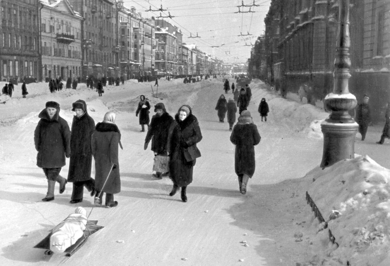 Woman Carrying Corpse on Sledge, Leningrad, February 1942