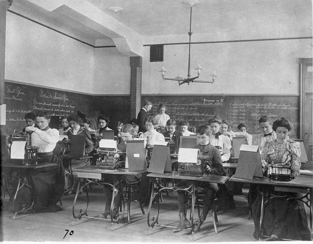 Typing class at Business High School, Washington DC, 1900.
