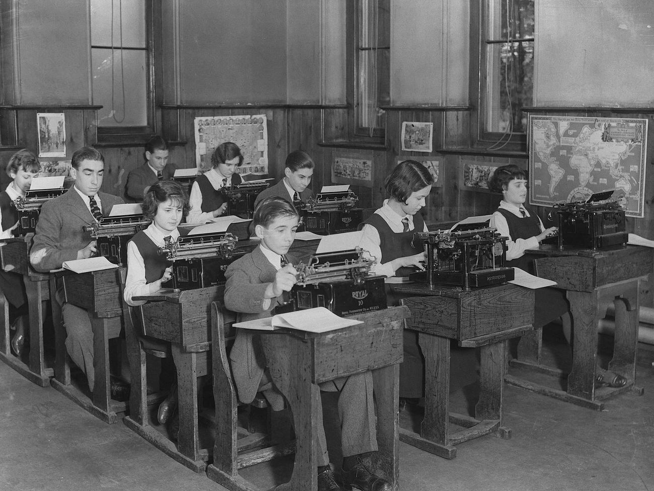 Students practicing typing in a class in Slough.