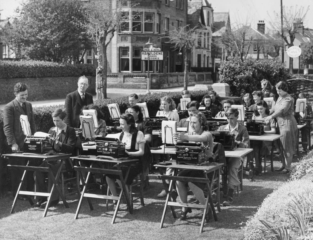 Outdoor Typing Lesson at East London Day Continuation School, Clacton, 1940