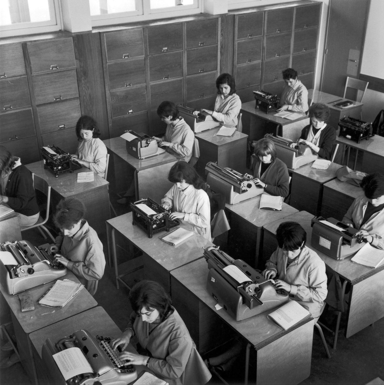 Typing Class at The Post House, Arcueil, France, 1964
