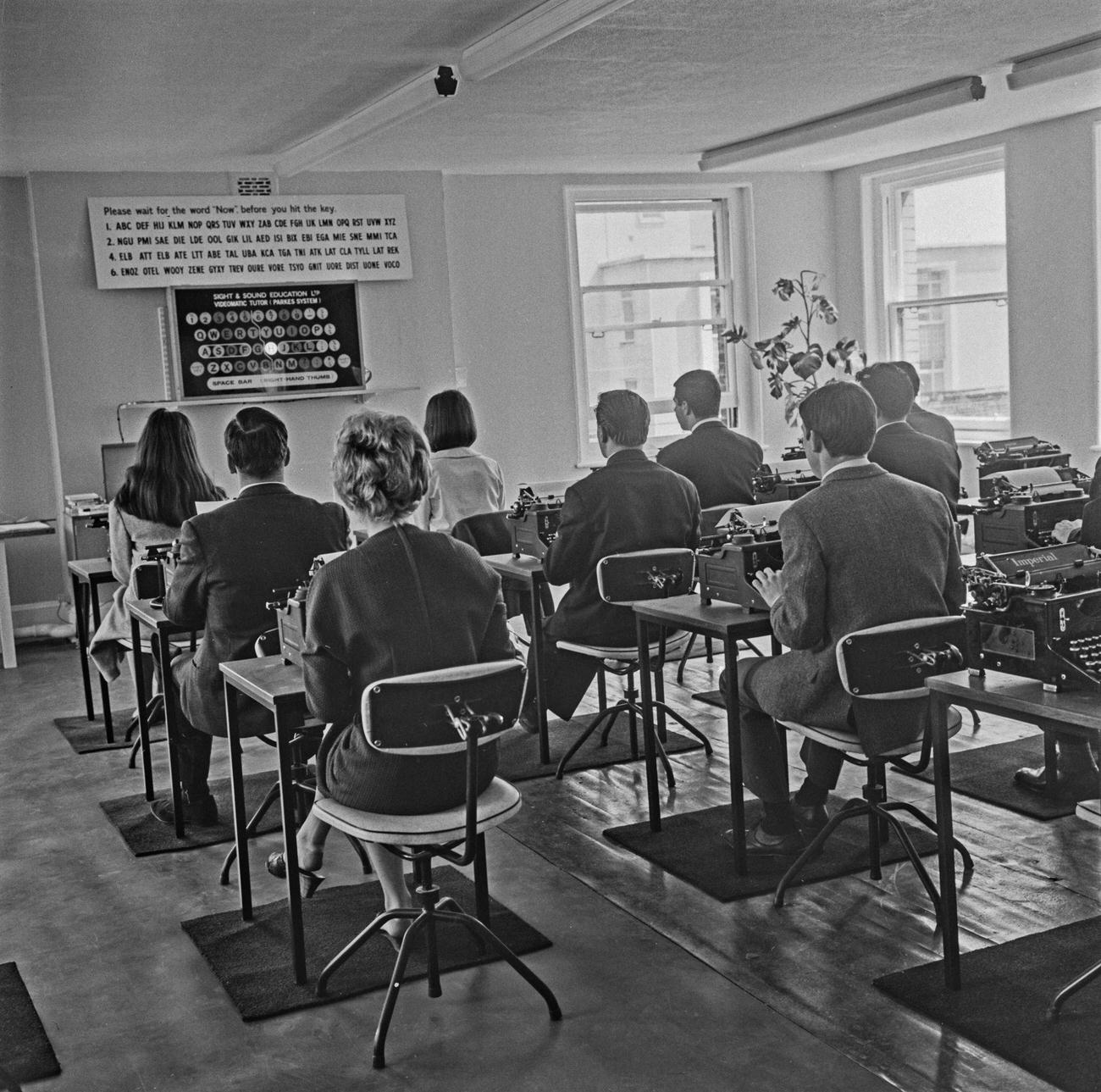 Touch Typing Class with Videomatic Tutor, UK, 1965