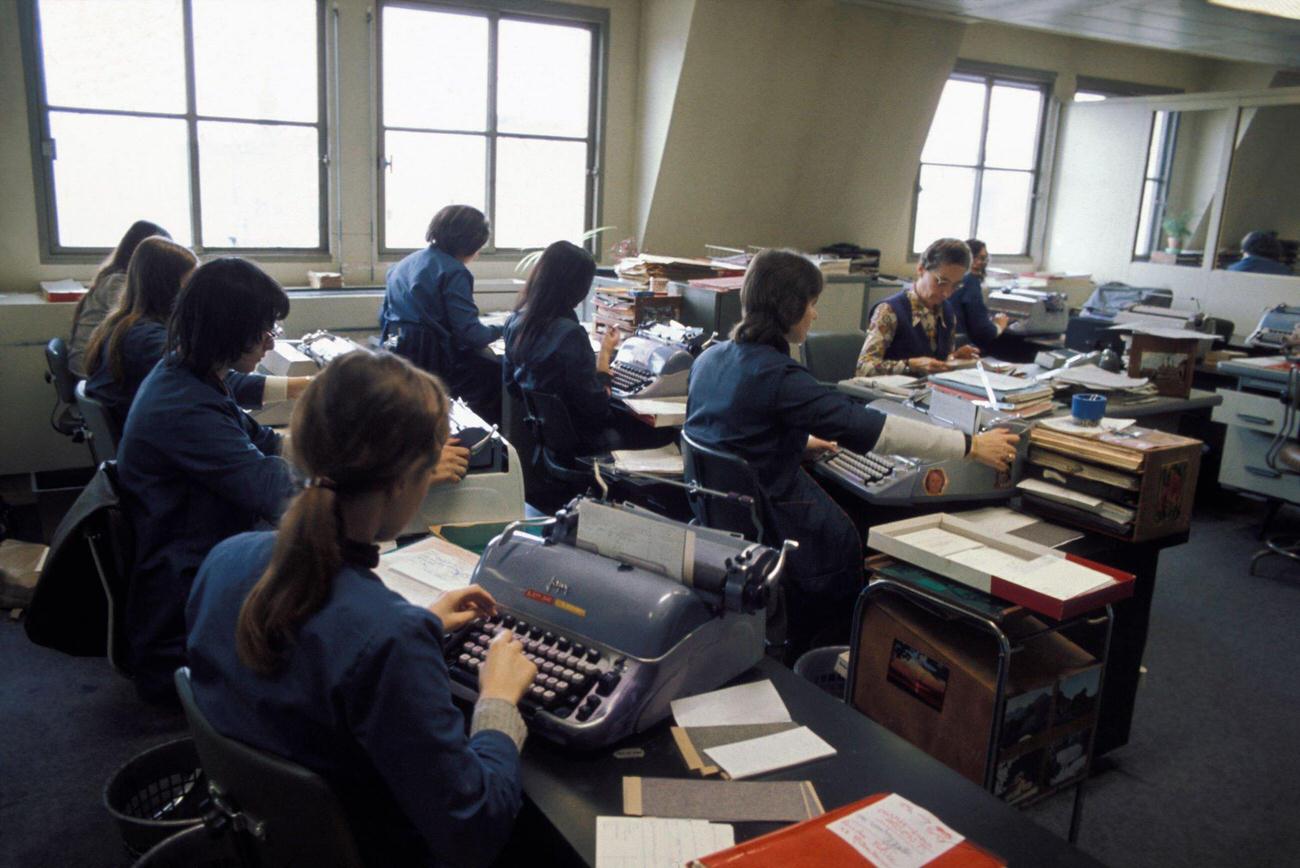 Young Women in Typing Class, France, 1970