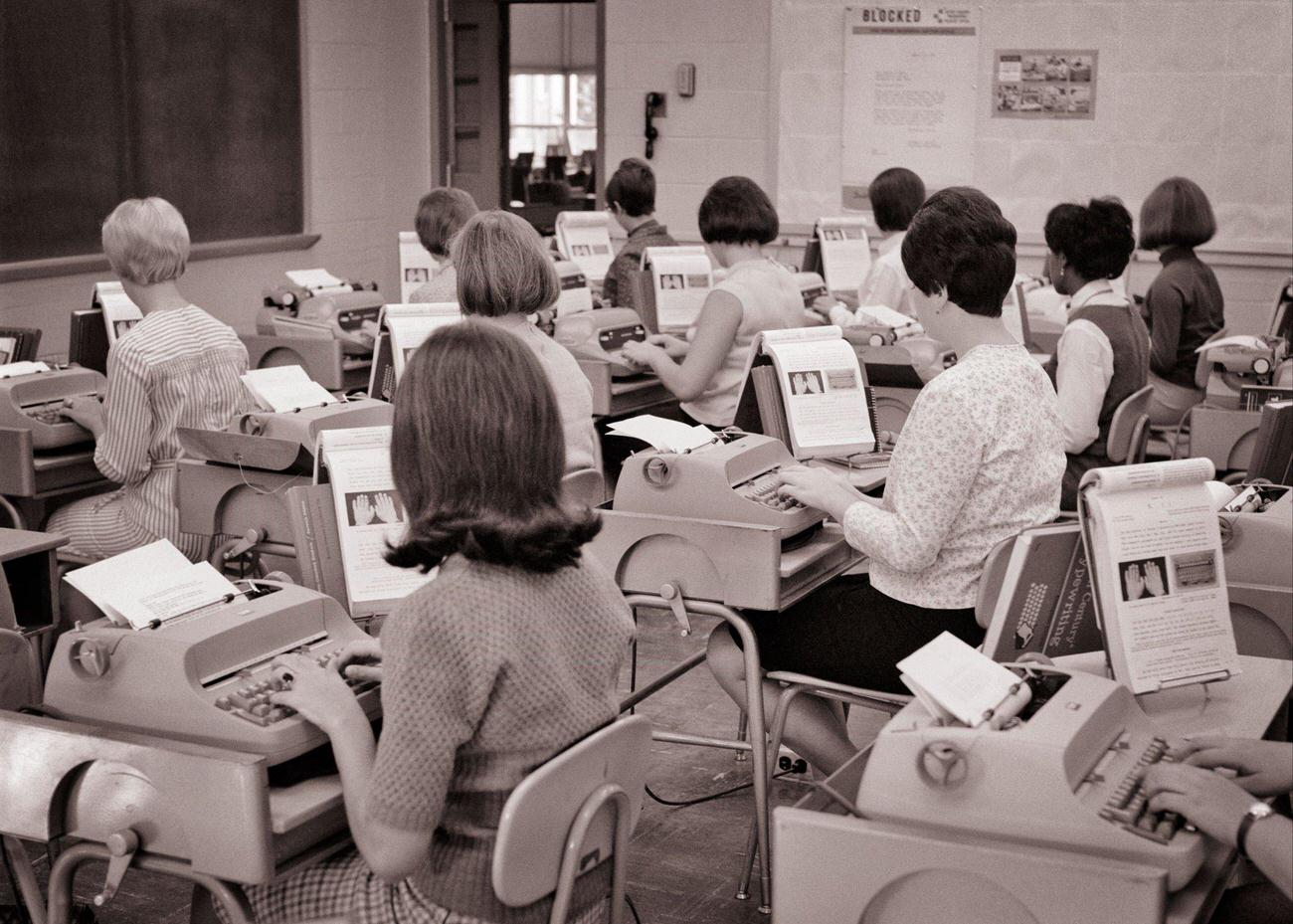 Unidentified Women Students in Typing Class, 1960s-1970s