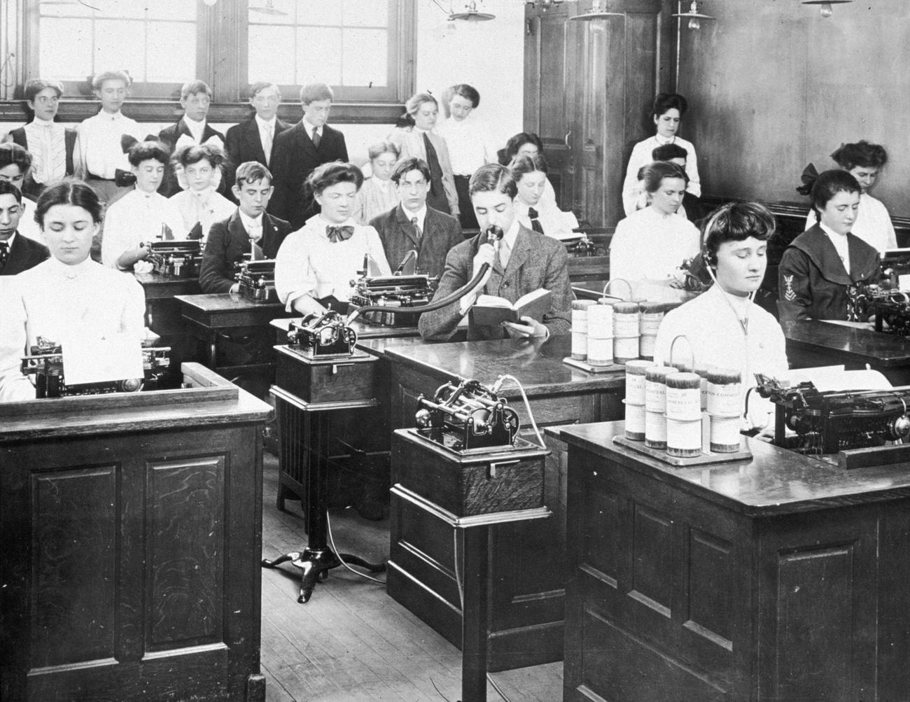 Typing class at Bryant School, New York City, 1906.